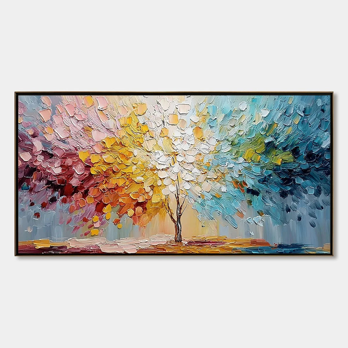 SPECTRUM OF LIFE: Colorful Abstract Tree Impasto Palette Knife Painting | hanging in living room, Figurative wall art
