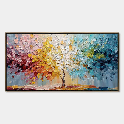 SPECTRUM OF LIFE: Colorful Abstract Tree Impasto Palette Knife Painting | hanging in living room, Figurative wall art