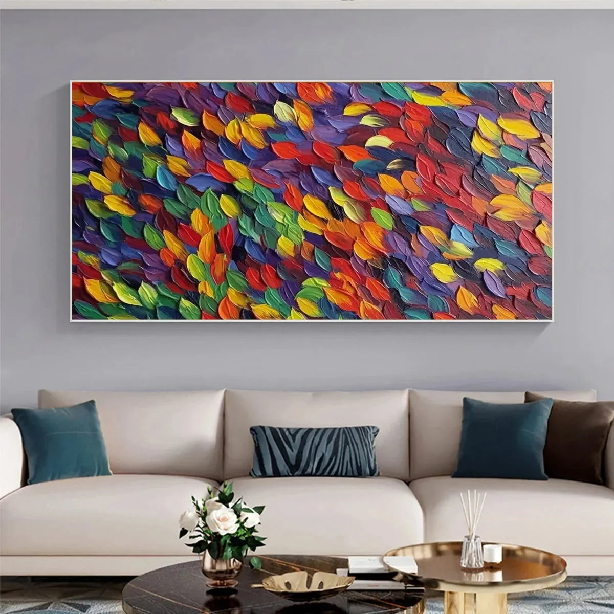SPECTRUM RAIN: Colorful Abstract Impasto Oil Painting on Canvas | Abstract closeup, raised brushwork detail