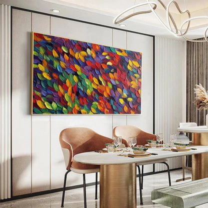 SPECTRUM RAIN: Colorful Abstract Impasto Oil Painting on Canvas | rectangular format, hand-painted canvas edge