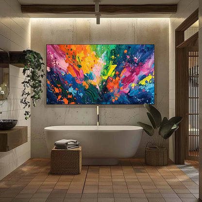 SPECTRUM SURGE: Vibrant Abstract Textured Oil Painting | rectangular format, hand-painted canvas edge