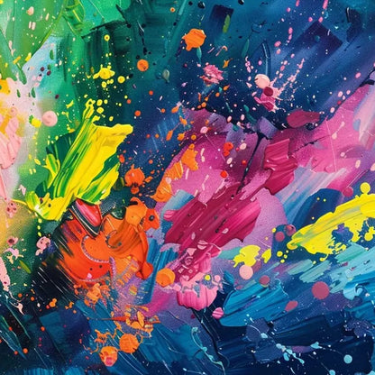 SPECTRUM SURGE: Vibrant Abstract Textured Oil Painting | gold frame stretched on neutral wall