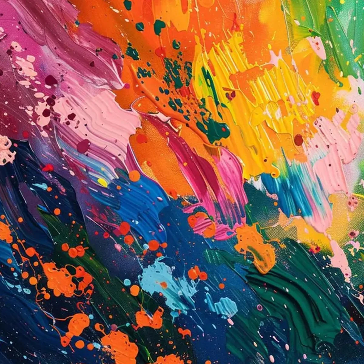 SPECTRUM SURGE: Vibrant Abstract Textured Oil Painting | black frame version on white wall
