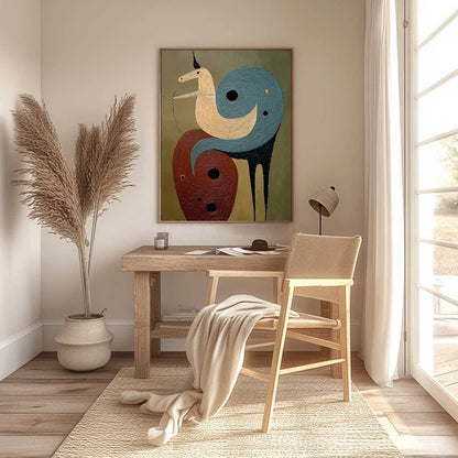 SPIRAL GUARDIAN: Textured Abstract Mythical Creature Oil Painting | black frame version on white wall