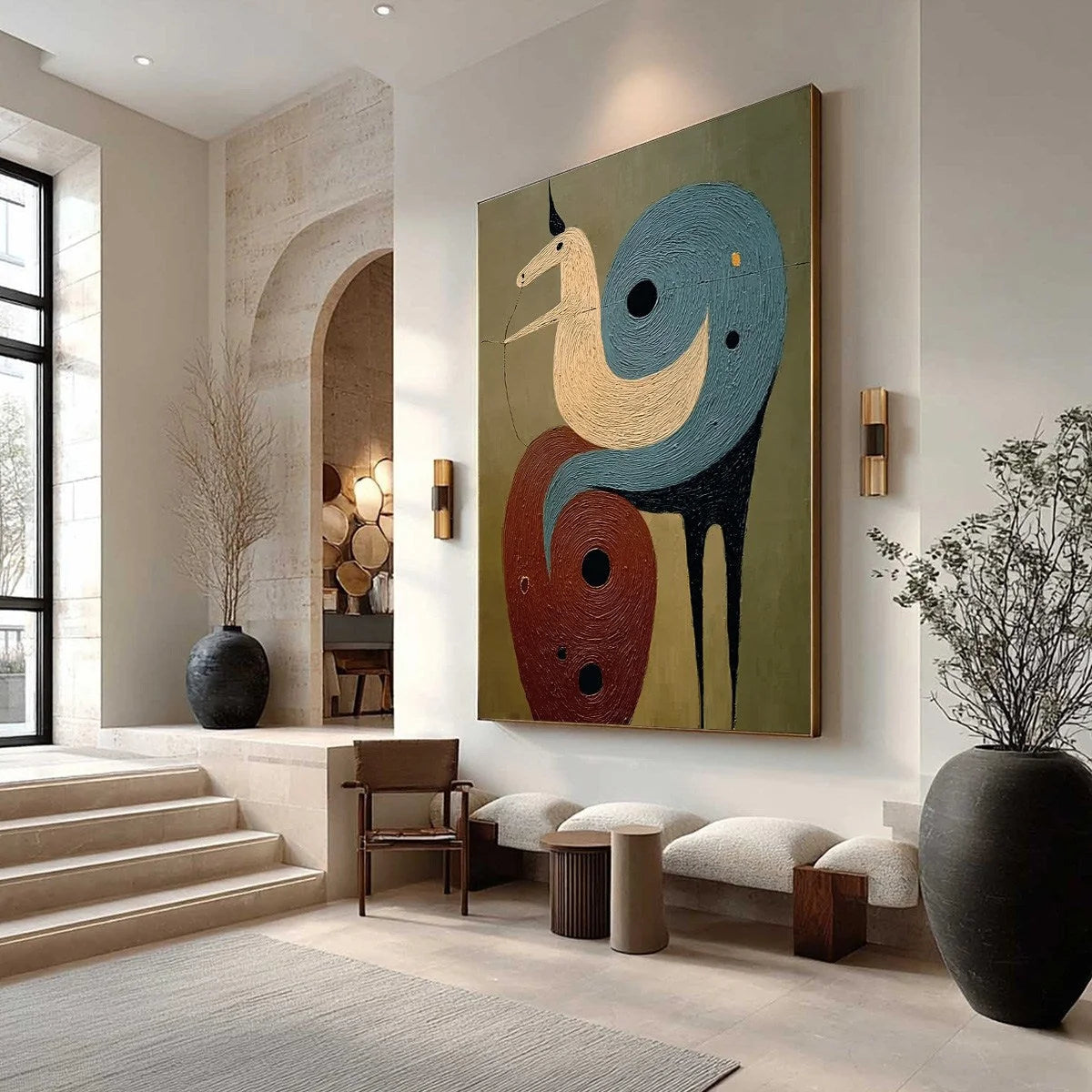 SPIRAL GUARDIAN: Textured Abstract Mythical Creature Oil Painting | Abstract mood, soft natural light studio shot