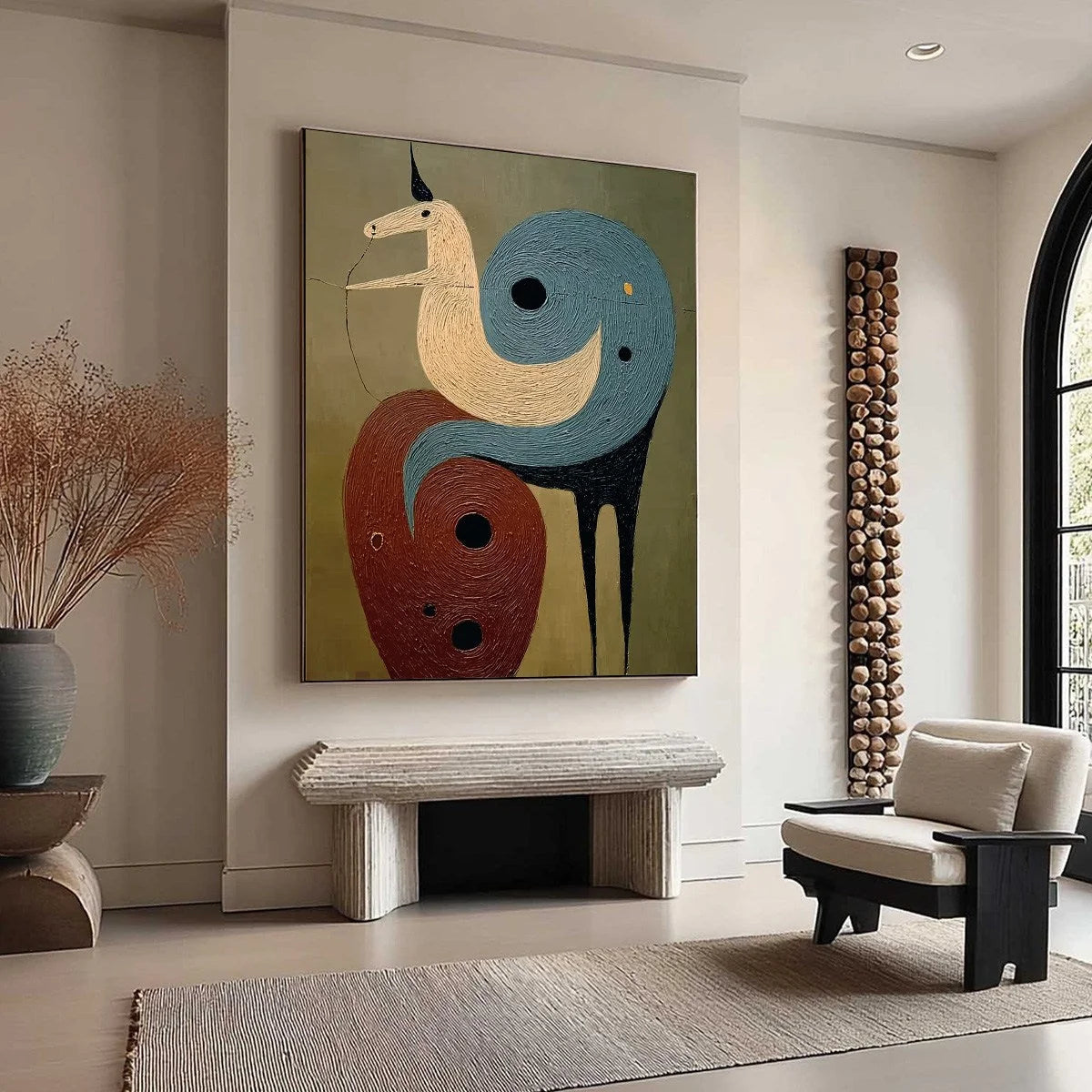 SPIRAL GUARDIAN: Textured Abstract Mythical Creature Oil Painting | multi-color palette, original oil on stretched canvas art