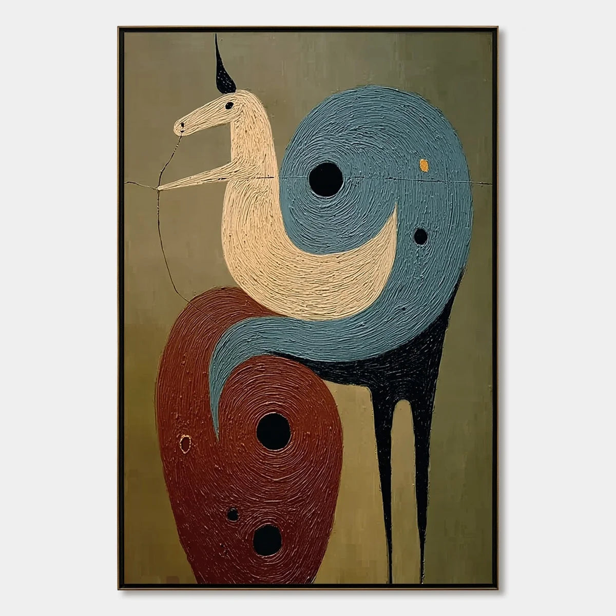 SPIRAL GUARDIAN: Textured Abstract Mythical Creature Oil Painting | hanging in living room, Abstract wall art