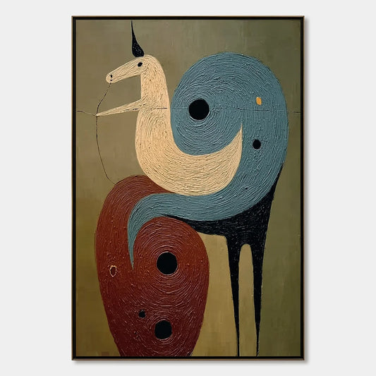 SPIRAL GUARDIAN: Textured Abstract Mythical Creature Oil Painting | hanging in living room, Abstract wall art