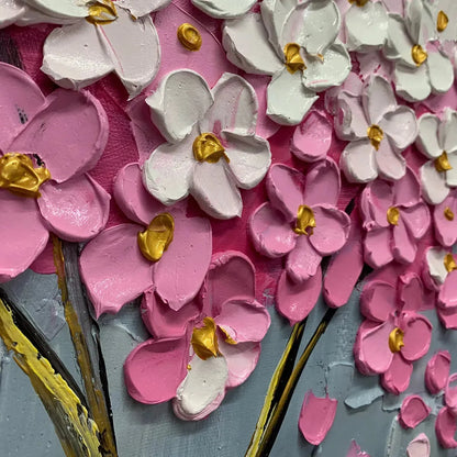 SPRING BLOSSOM: Panoramic Cherry Blossom Painting in Pink and White, Textured Impasto, Modern Wall Art | rectangular format, hand-painted canvas edge
