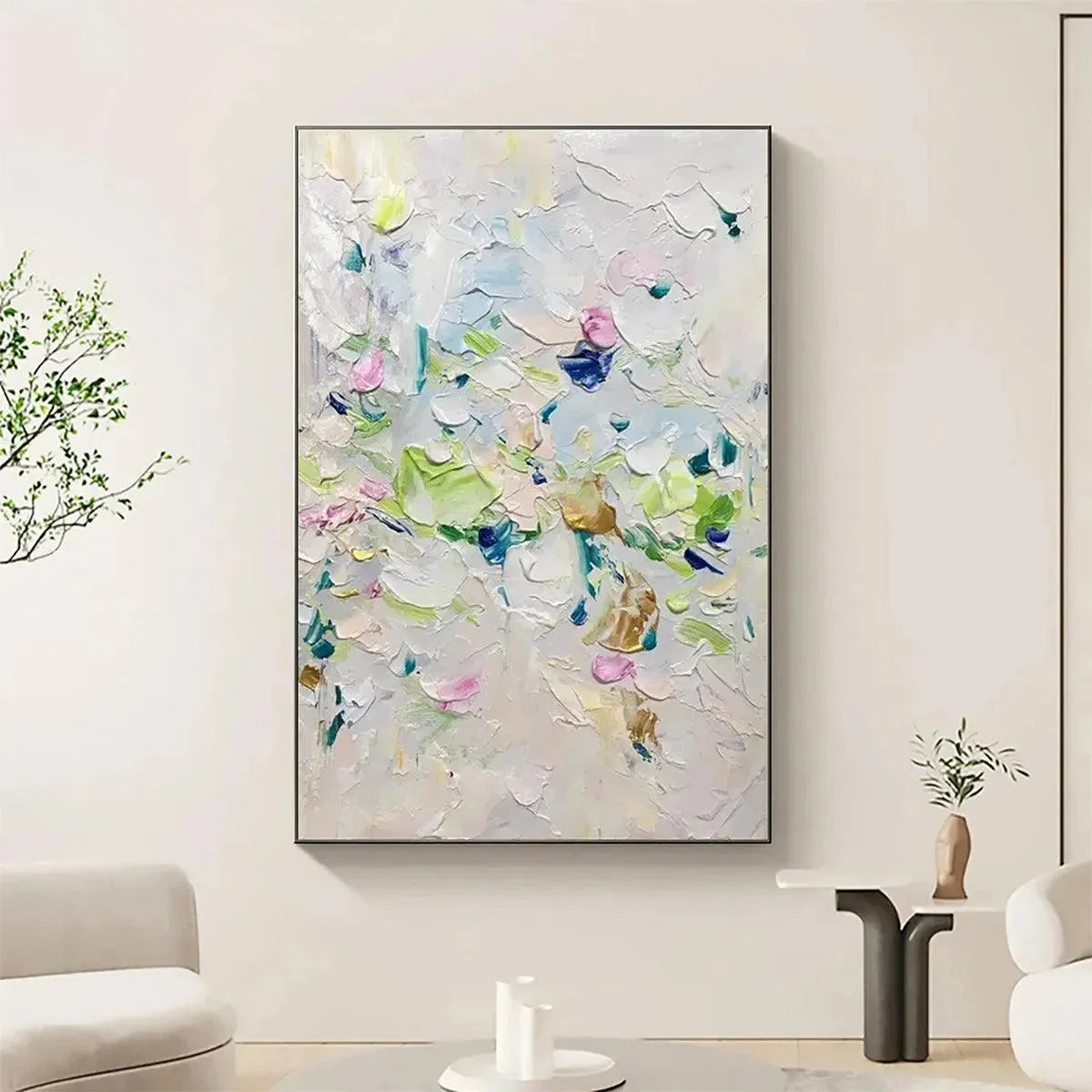 SPRING BLOSSOM: Textured Abstract Floral Painting in Light Pastel Colors | Abstract closeup, raised brushwork detail