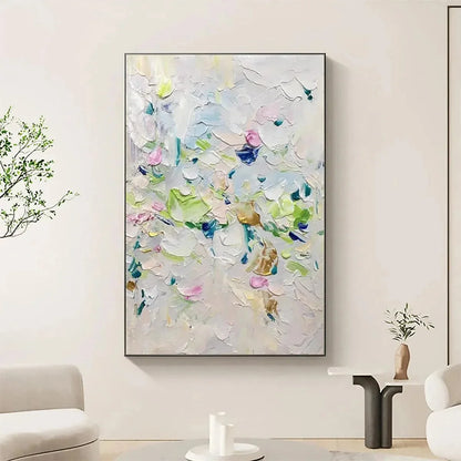 SPRING BLOSSOM: Textured Abstract Floral Painting in Light Pastel Colors | Abstract closeup, raised brushwork detail