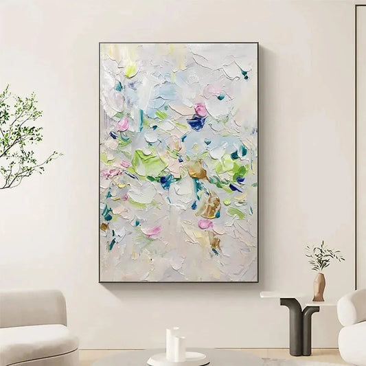 SPRING BLOSSOM: Textured Abstract Floral Painting in Light Pastel Colors