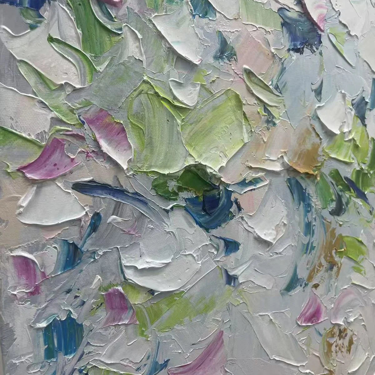 SPRING BLOSSOM: Textured Abstract Floral Painting in Light Pastel Colors | rectangular format, hand-painted canvas edge