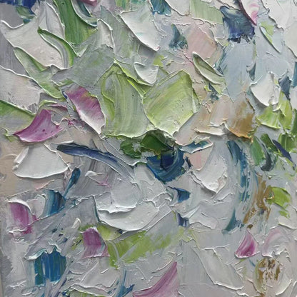 SPRING BLOSSOM: Textured Abstract Floral Painting in Light Pastel Colors | rectangular format, hand-painted canvas edge