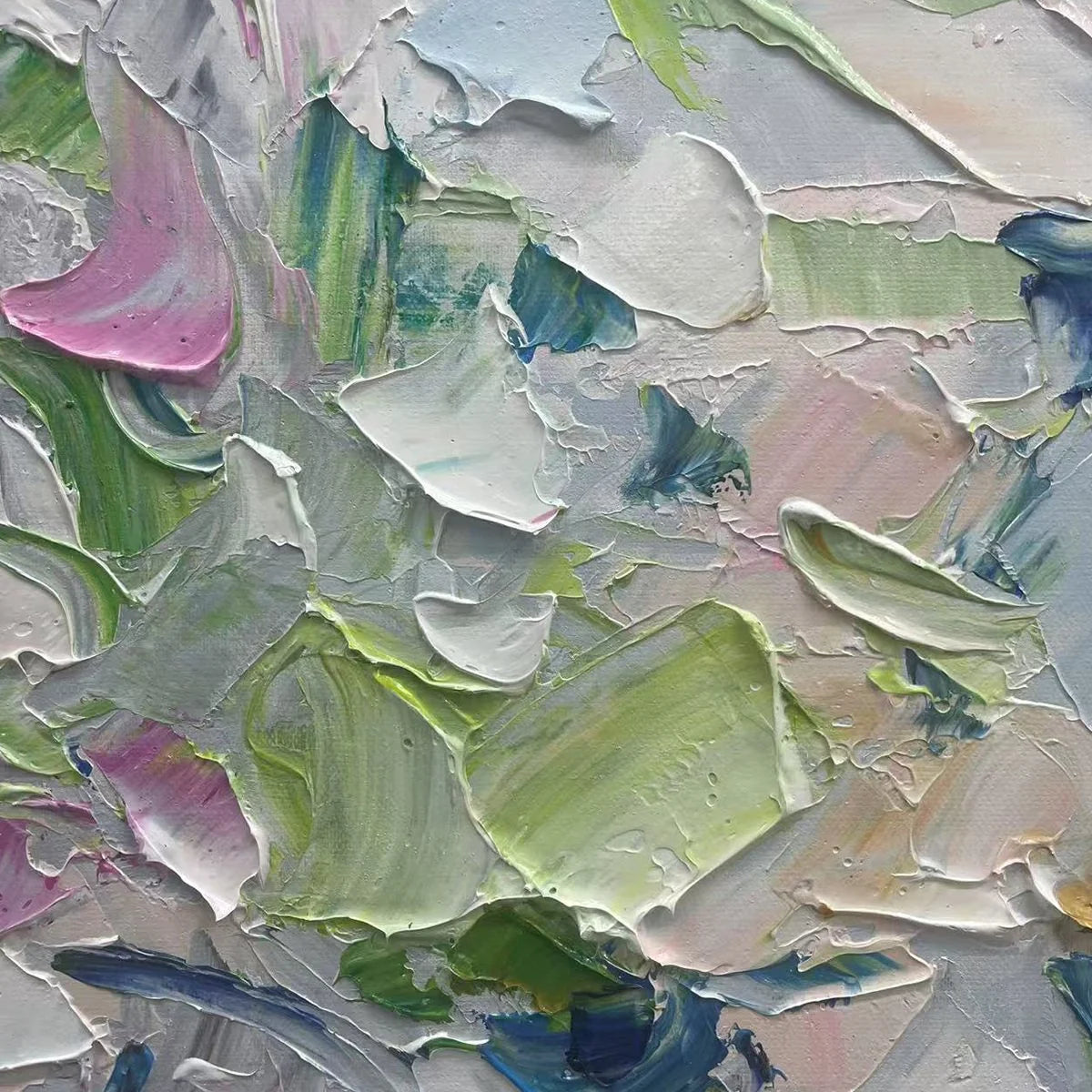 SPRING BLOSSOM: Textured Abstract Floral Painting in Light Pastel Colors | rolled canvas, ready for custom framing