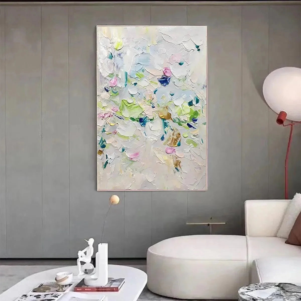 SPRING BLOSSOM: Textured Abstract Floral Painting in Light Pastel Colors | multi-color palette, original oil on stretched canvas art