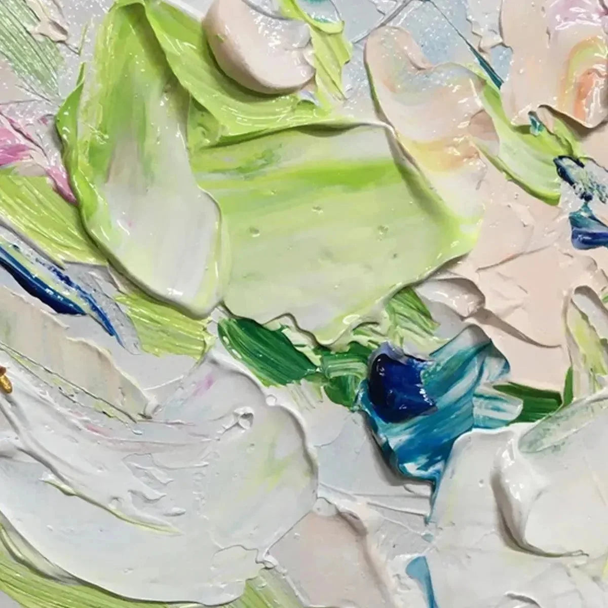 SPRING BLOSSOM: Textured Abstract Floral Painting in Light Pastel Colors | texture detail, palette knife marks visible