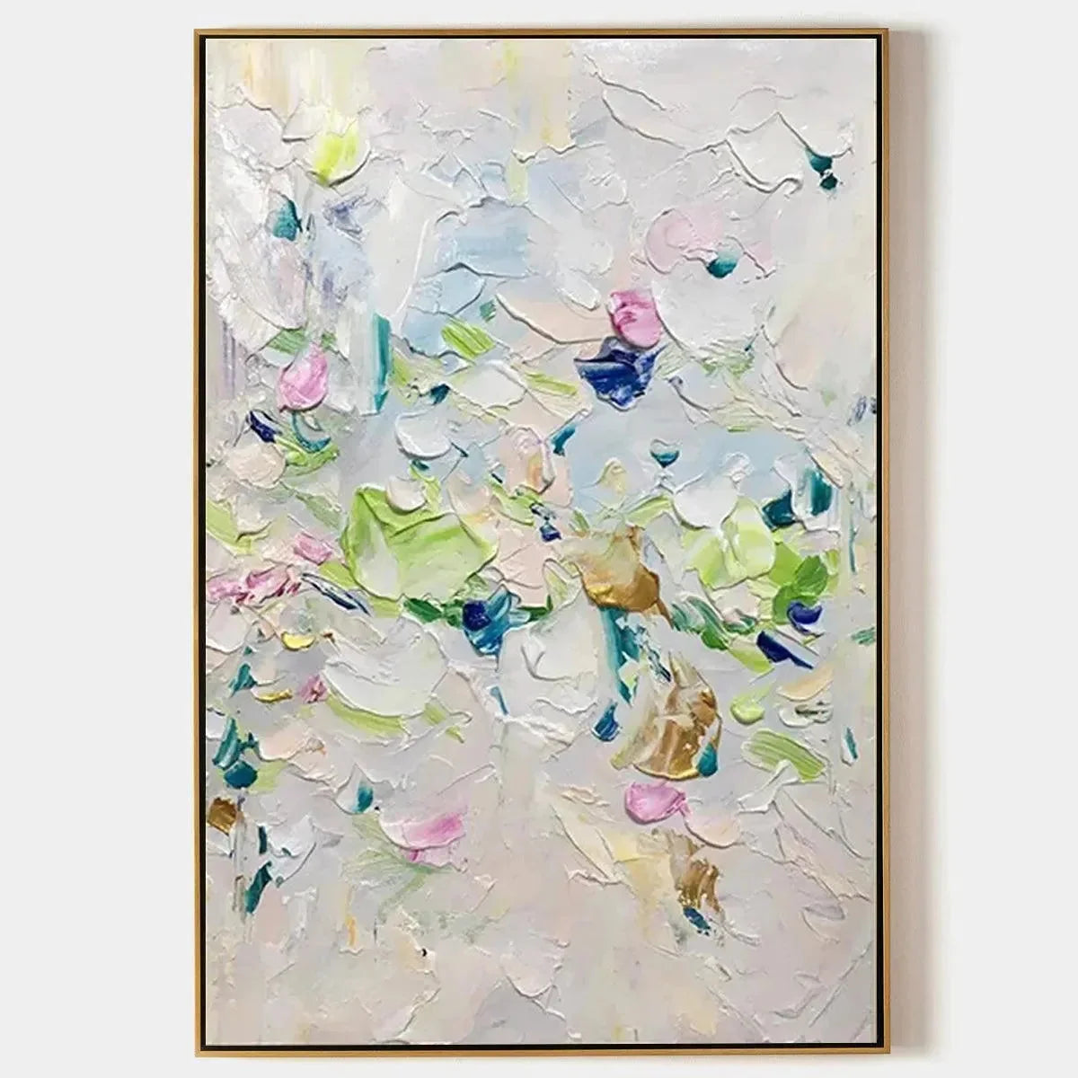 SPRING BLOSSOM: Textured Abstract Floral Painting in Light Pastel Colors | hanging in living room, Abstract wall art