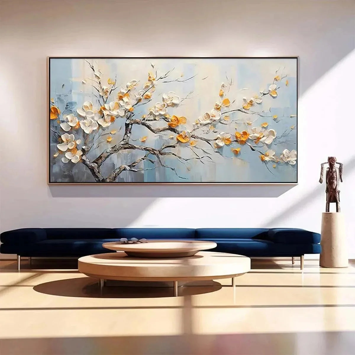 SPRING BLOSSOMS: Textured Floral Painting in White and Gold | Abstract closeup, raised brushwork detail
