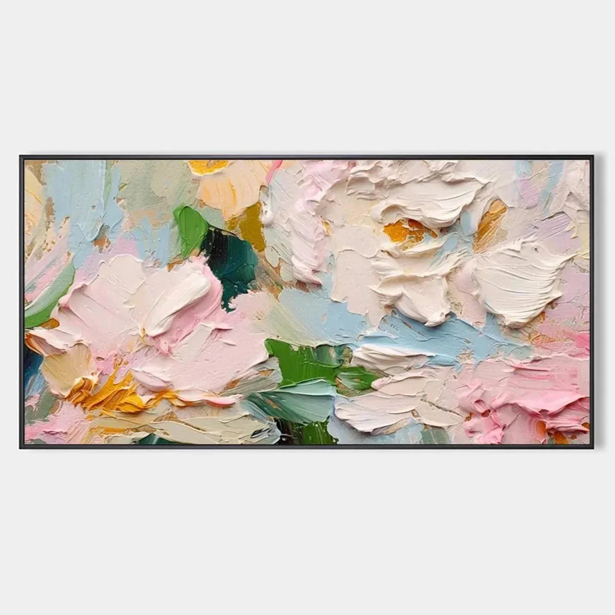 SPRING BOUQUET: Textured Floral Painting, Pastel Wall Art, Panoramic Canvas, Impasto Decor | hanging in living room, Abstract wall art