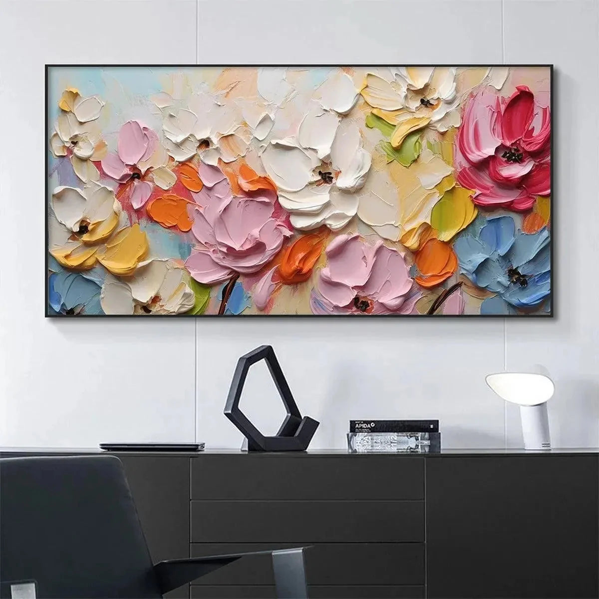 SPRING BOUQUET: Textured Impasto Floral Painting in Pastel Rainbow Colors | Abstract closeup, raised brushwork detail