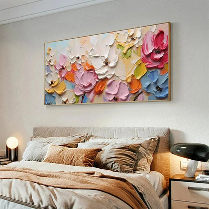 SPRING BOUQUET: Textured Impasto Floral Painting in Pastel Rainbow Colors | Abstract mood, soft natural light studio shot