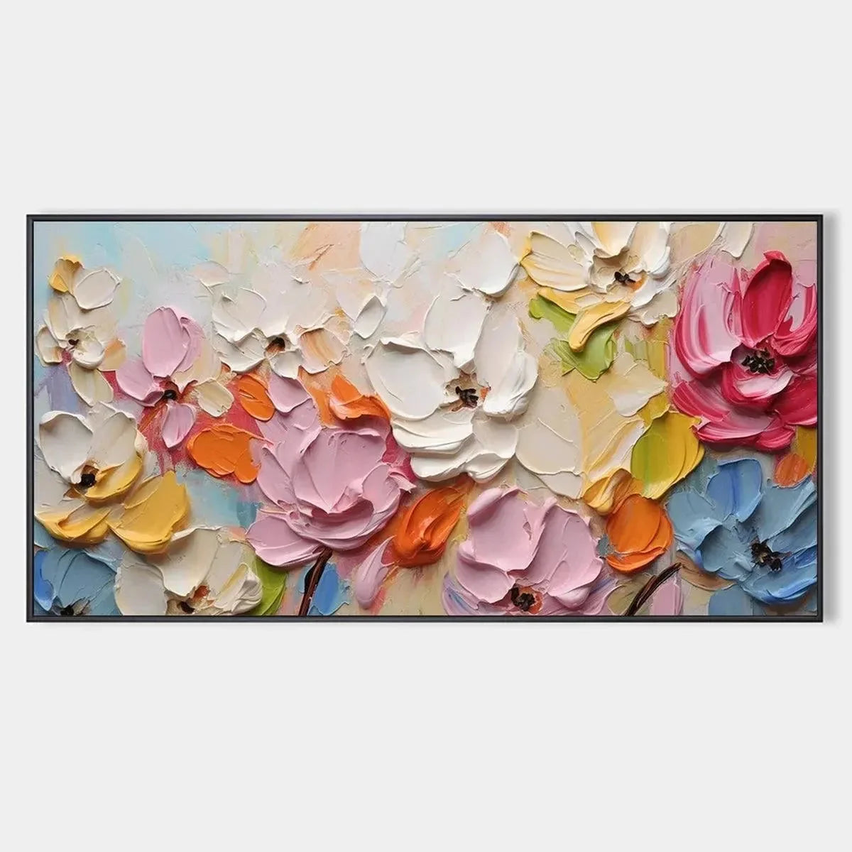 SPRING BOUQUET: Textured Impasto Floral Painting in Pastel Rainbow Colors | hanging in living room, Abstract wall art