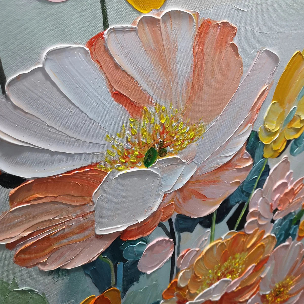 SPRING BOUQUET: Vertical Textured Floral Painting, Impasto Pink and Orange Flowers, Living Room, Bedroom, Dining Room | rolled canvas, ready for custom framing