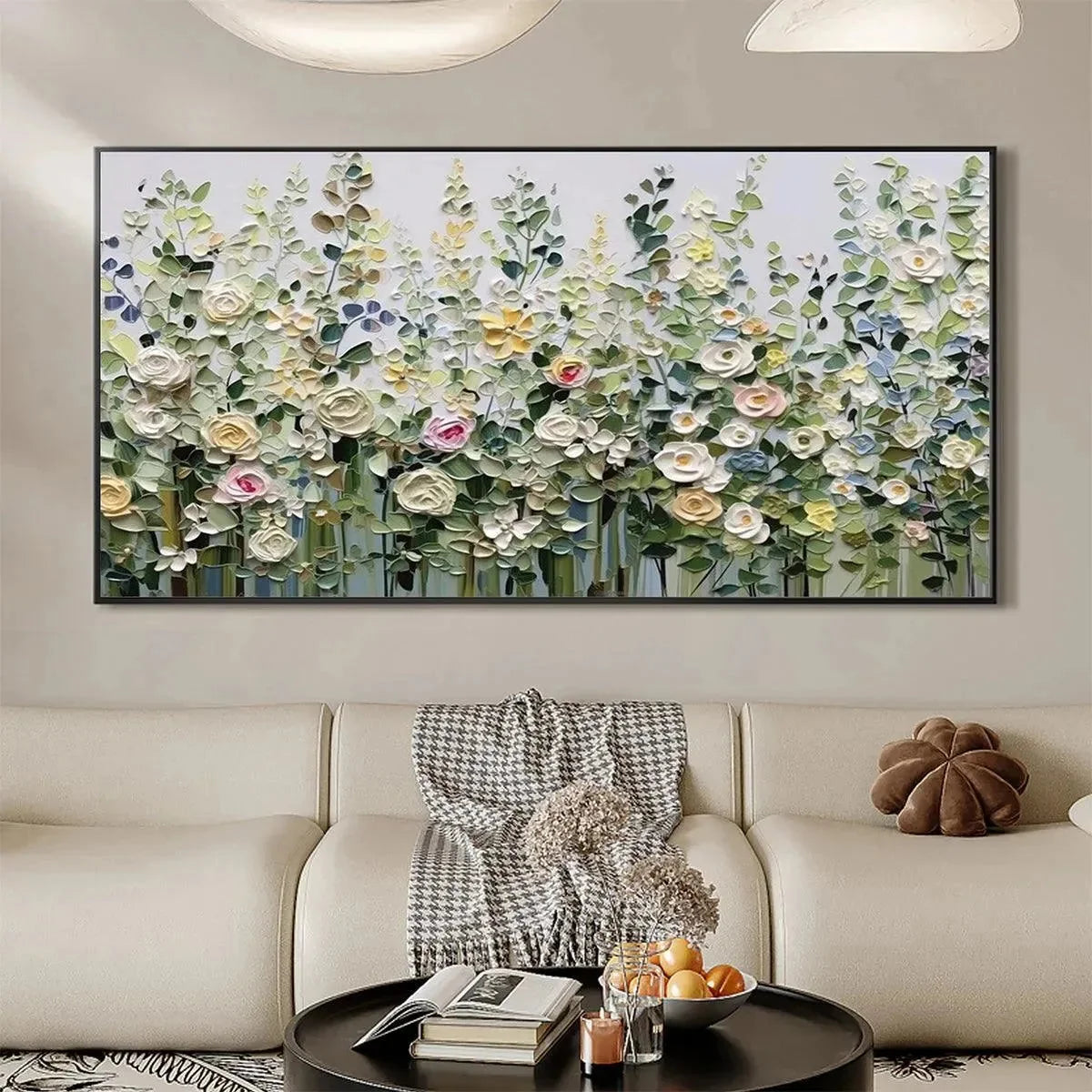 SPRING MEADOW: Textured Impasto Floral Meadow Painting | Abstract closeup, raised brushwork detail