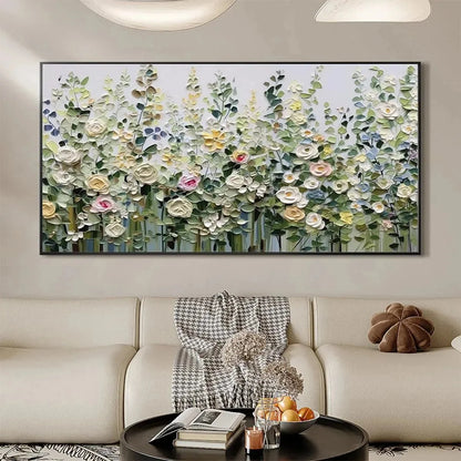 SPRING MEADOW: Textured Impasto Floral Meadow Painting | Abstract closeup, raised brushwork detail