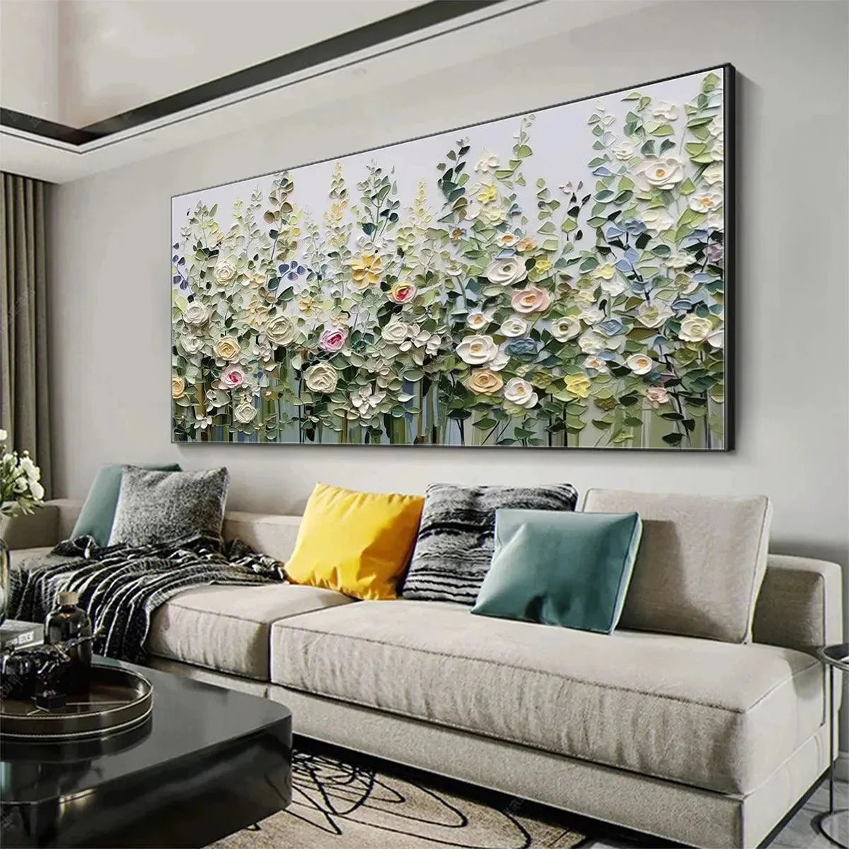 SPRING MEADOW: Textured Impasto Floral Meadow Painting | rolled canvas, ready for custom framing