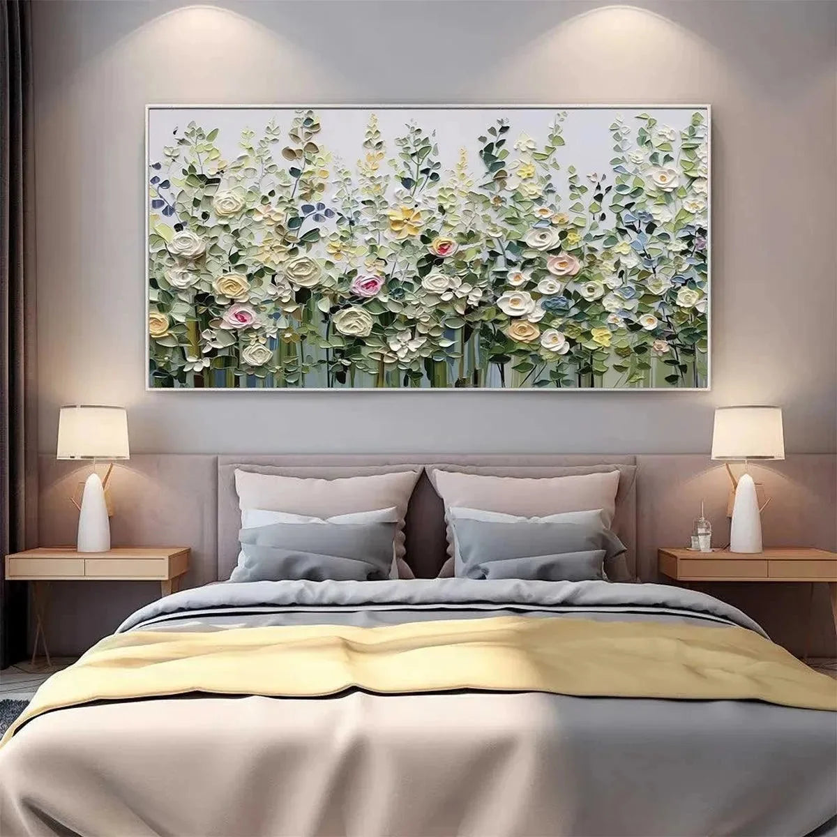 SPRING MEADOW: Textured Impasto Floral Meadow Painting | Abstract mood, soft natural light studio shot