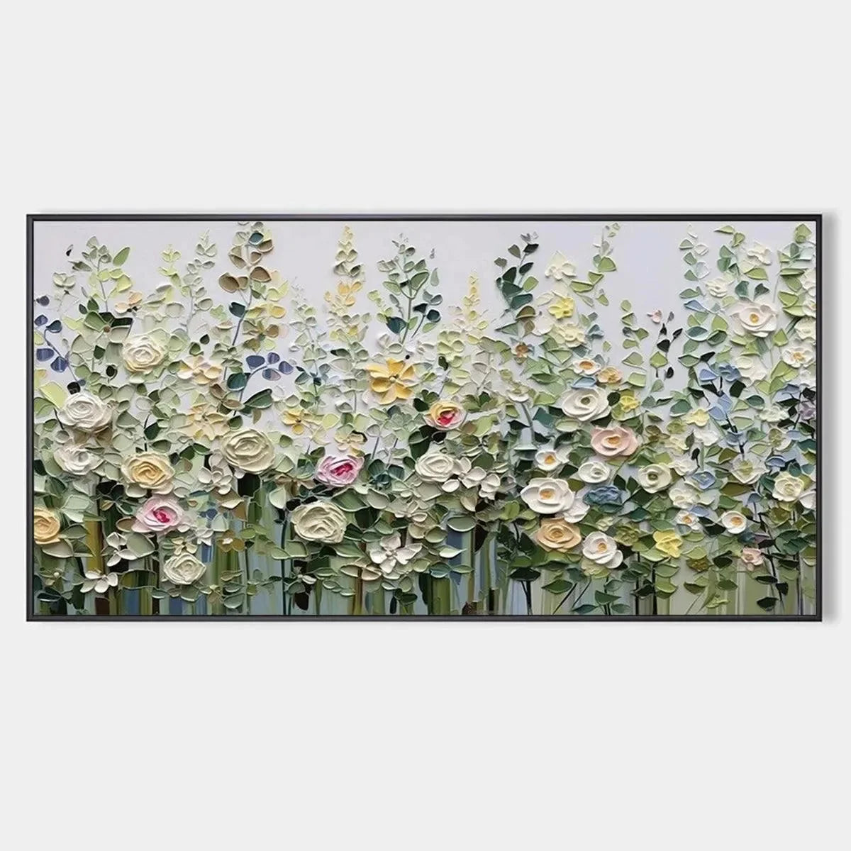 SPRING MEADOW: Textured Impasto Floral Meadow Painting | hanging in living room, Abstract wall art