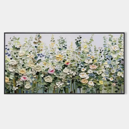 SPRING MEADOW: Textured Impasto Floral Meadow Painting | hanging in living room, Abstract wall art