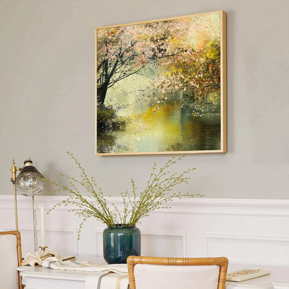 SPRING REVERIE: Impressionist Floral Landscape Oil Painting | rectangular format, hand-painted canvas edge