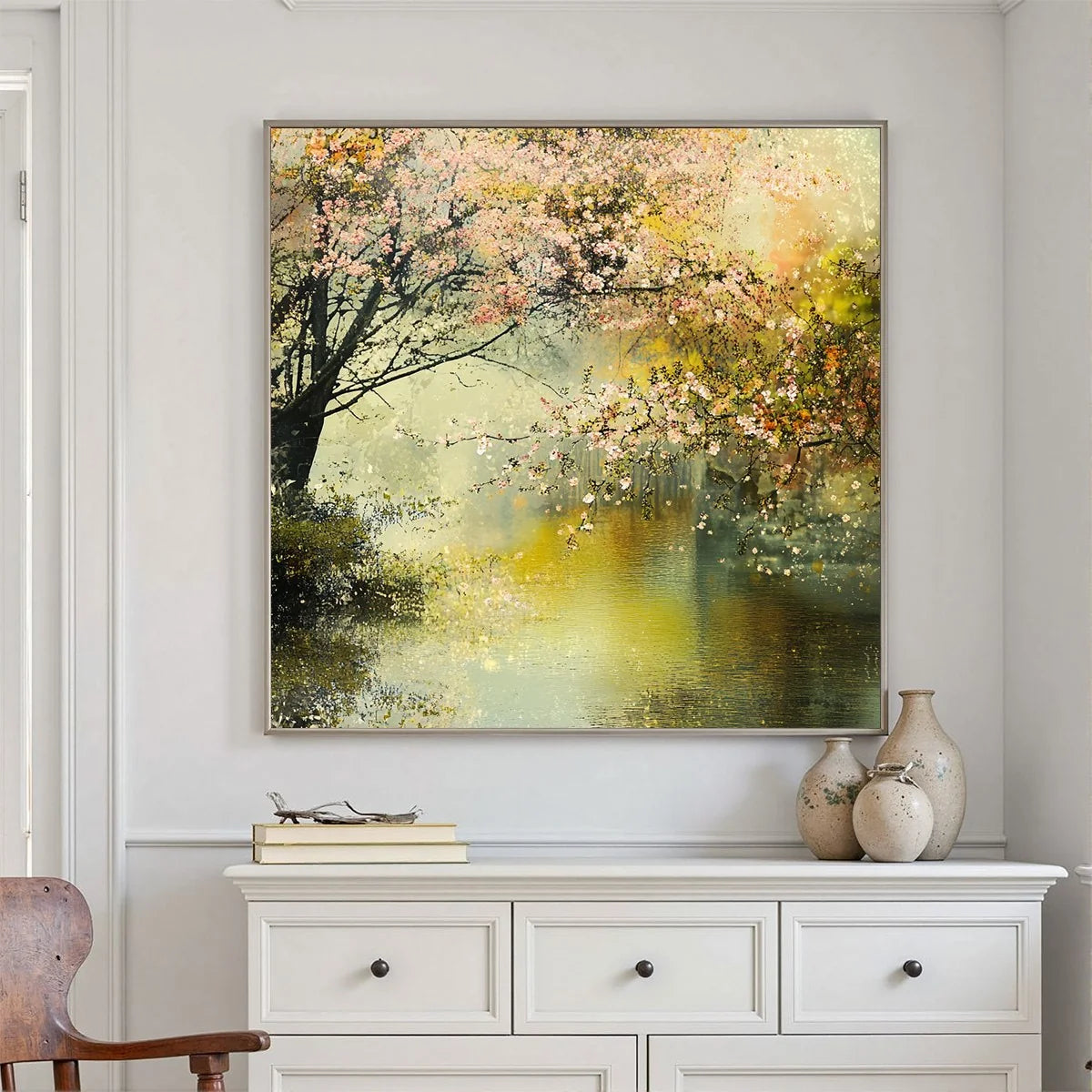 SPRING REVERIE: Impressionist Floral Landscape Oil Painting | Landscape mood, soft natural light studio shot