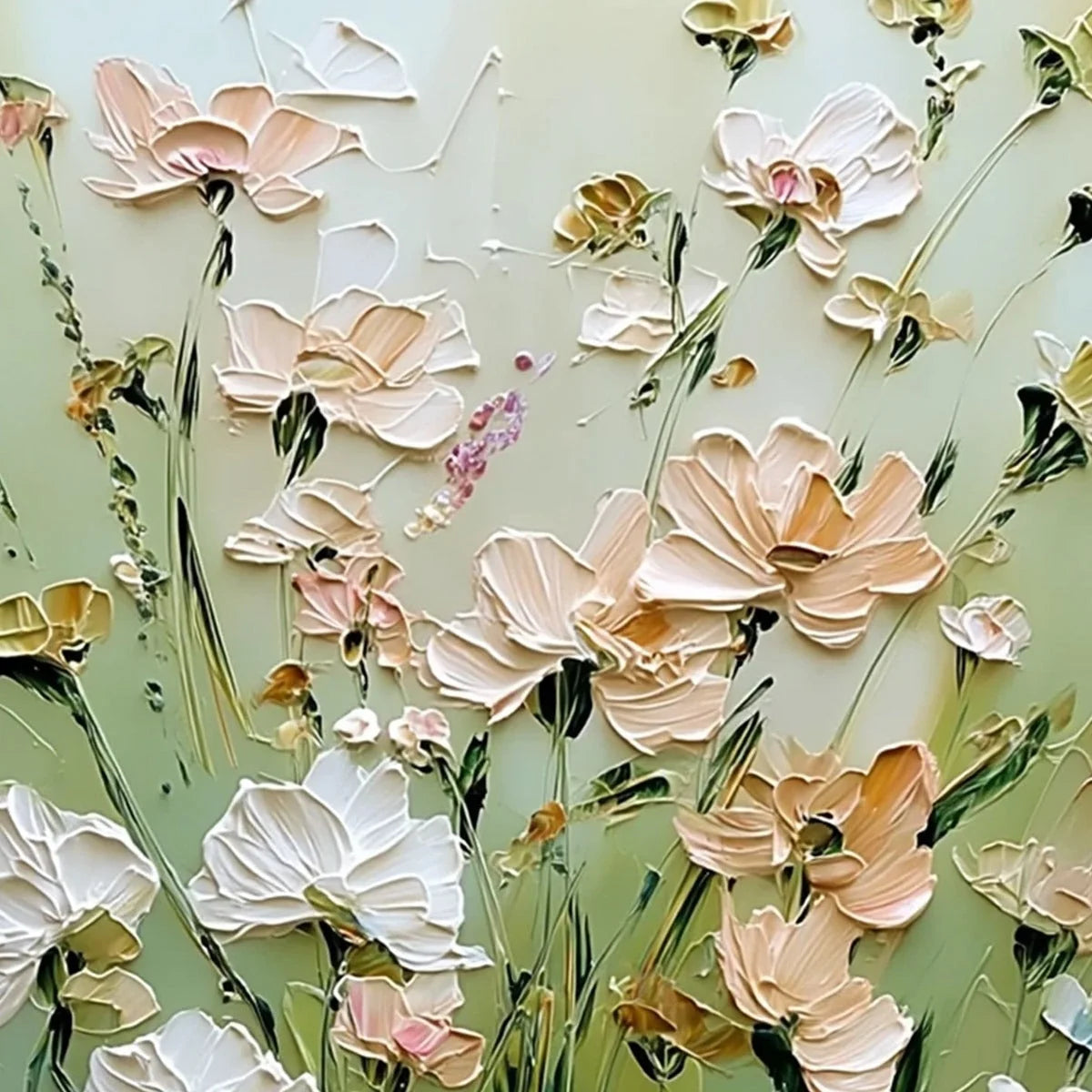 SPRING'S EMBRACE: Vertical Impasto Wildflower Meadow Painting | rectangular format, hand-painted canvas edge