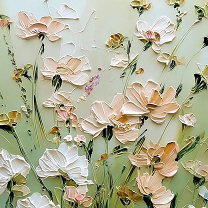 SPRING'S EMBRACE: Vertical Impasto Wildflower Meadow Painting | rectangular format, hand-painted canvas edge
