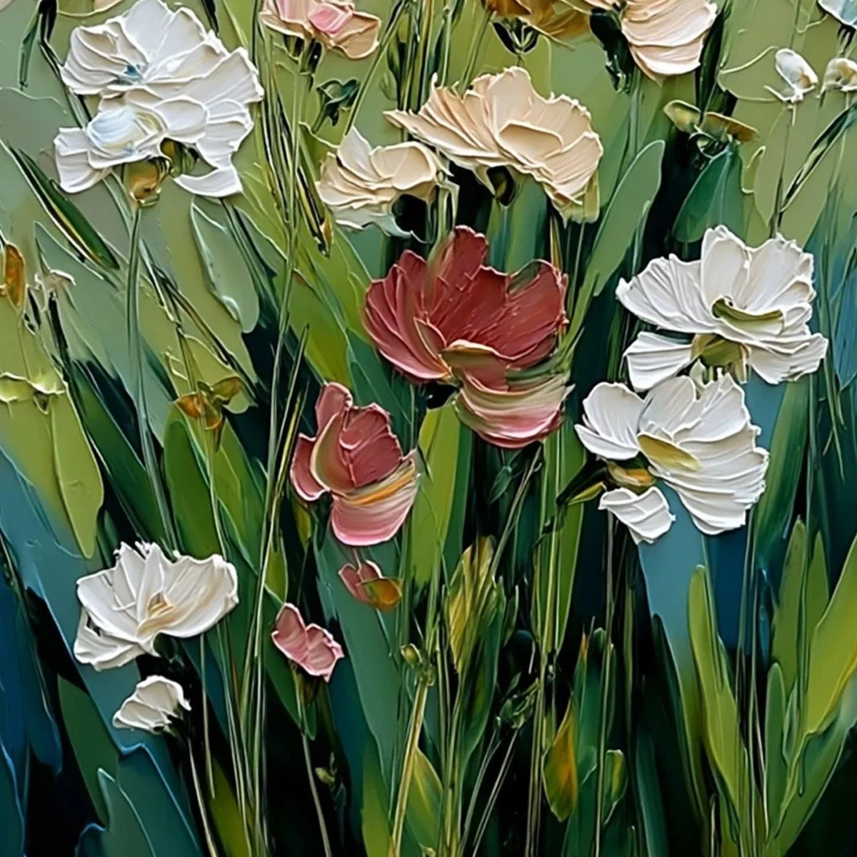 SPRING'S EMBRACE: Vertical Impasto Wildflower Meadow Painting | rolled canvas, ready for custom framing
