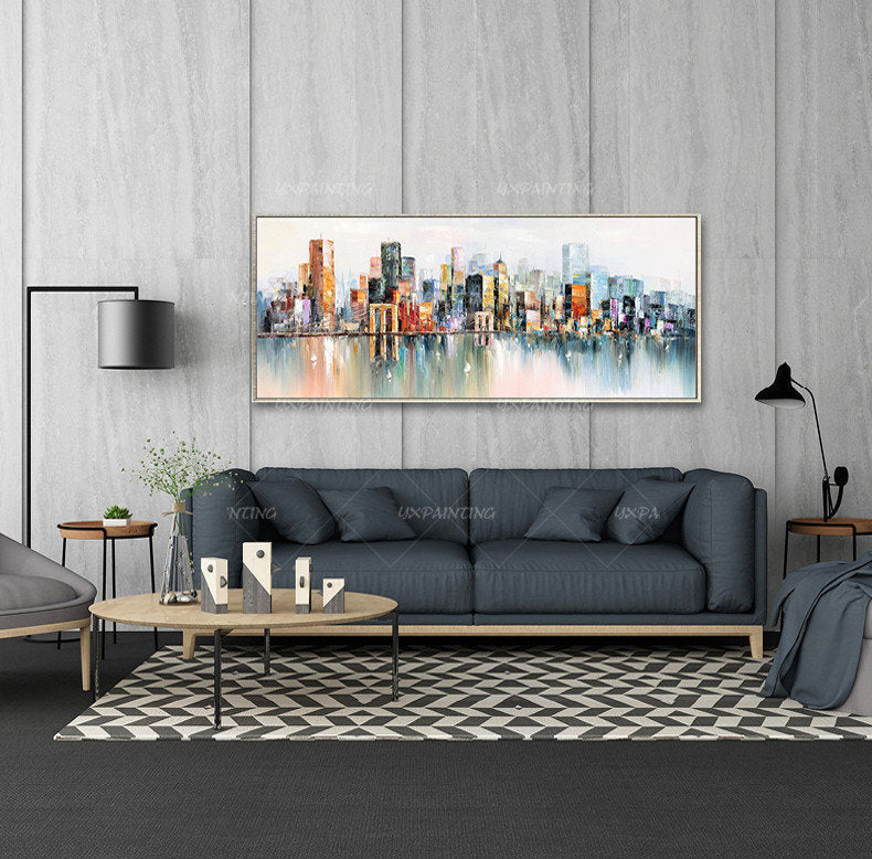 Stadsgezicht schilderij acryl abstracte schilderijen op canvas Originele kunst E #11