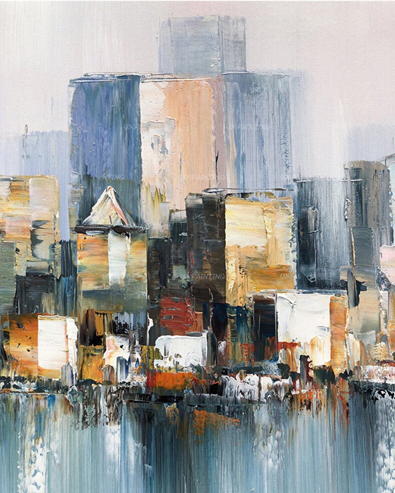 Stadsgezicht schilderij acryl abstracte schilderijen op canvas Originele kunst E #5
