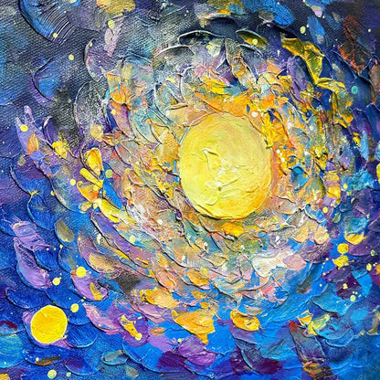 STARRY VOYAGE: Impressionist Nightscape Oil Painting in Blue | rectangular format, hand-painted canvas edge