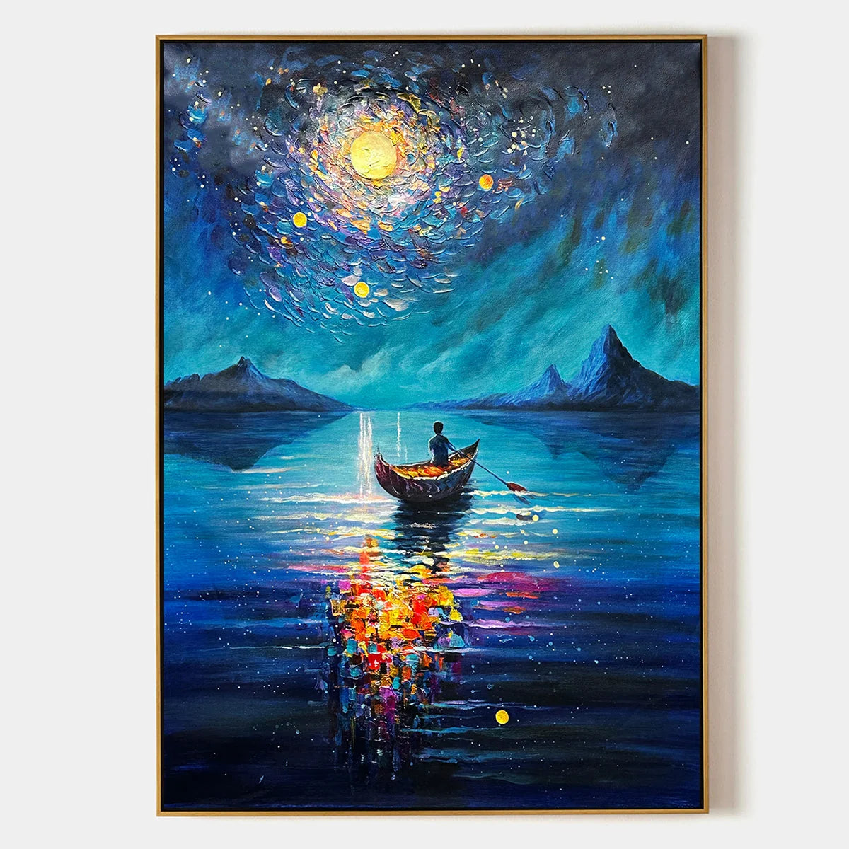 STARRY VOYAGE: Impressionist Nightscape Oil Painting in Blue | hanging in living room, Impressionist wall art