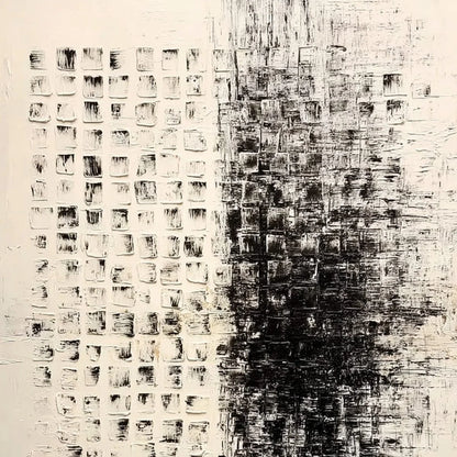 STATIC: Large Textured Black and White Minimalist Abstract Painting | rectangular format, hand-painted canvas edge