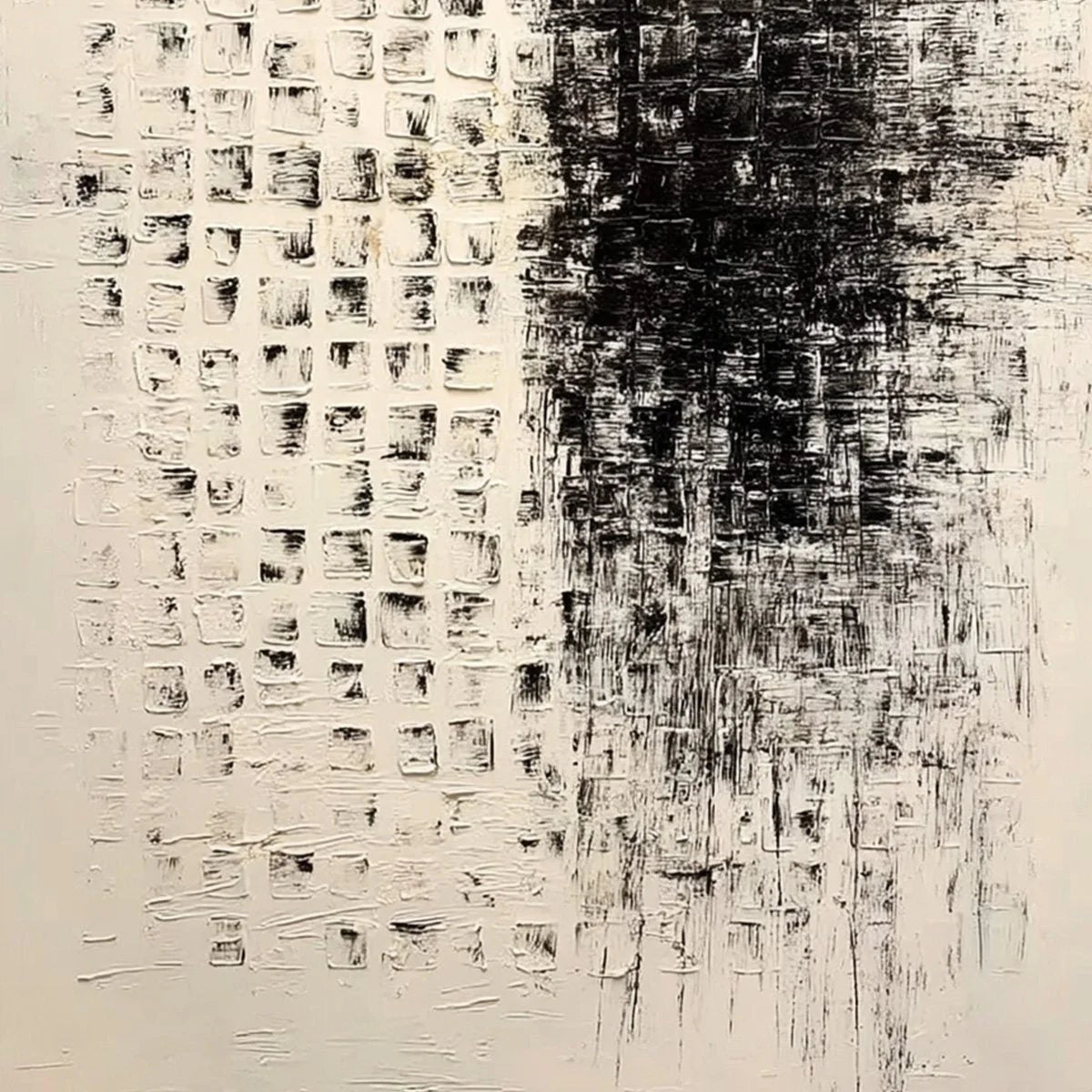 STATIC: Large Textured Black and White Minimalist Abstract Painting | rolled canvas, ready for custom framing
