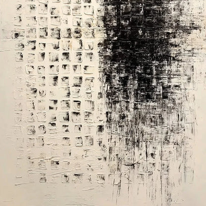 STATIC: Large Textured Black and White Minimalist Abstract Painting | rolled canvas, ready for custom framing