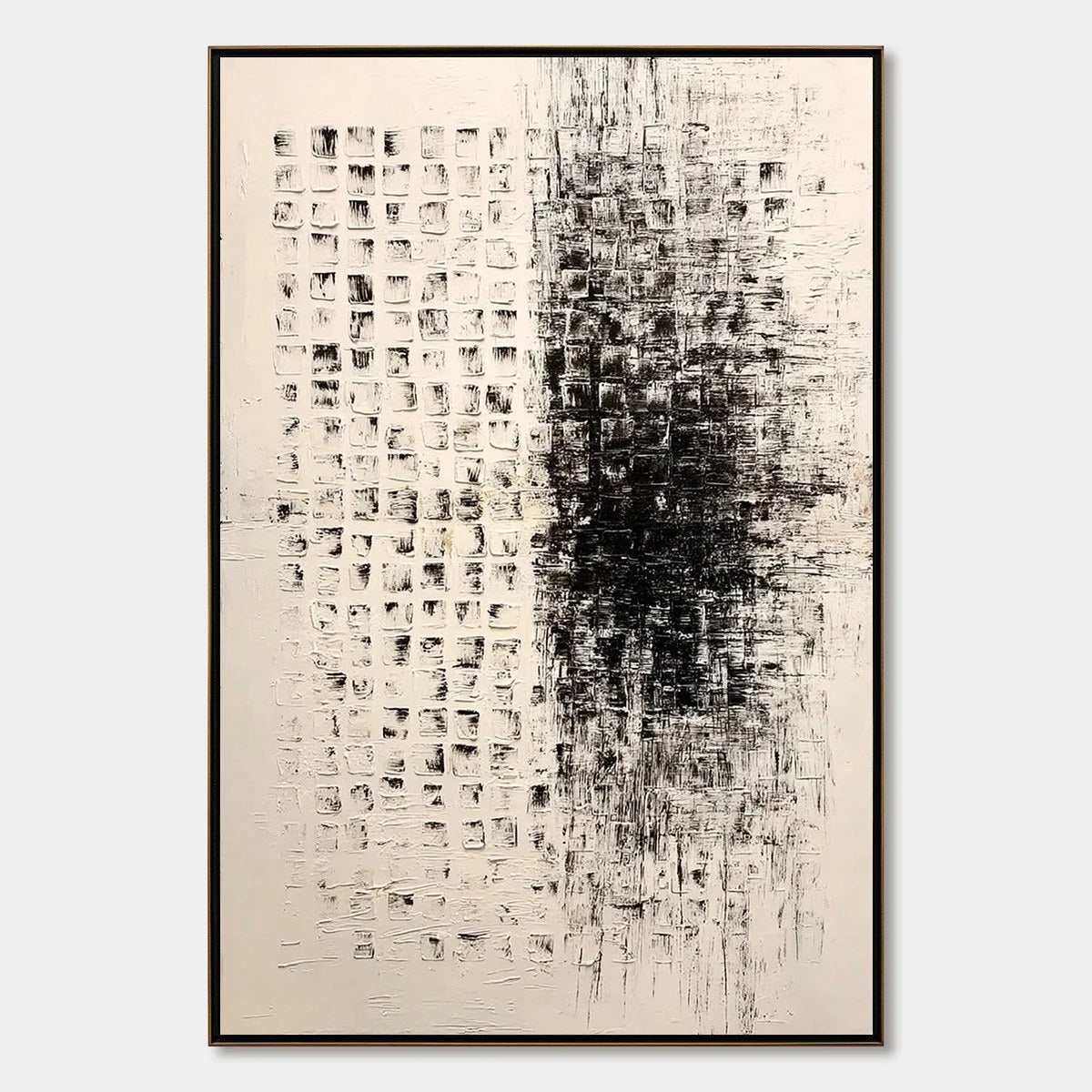 STATIC: Large Textured Black and White Minimalist Abstract Painting | hanging in living room, Minimalist wall art