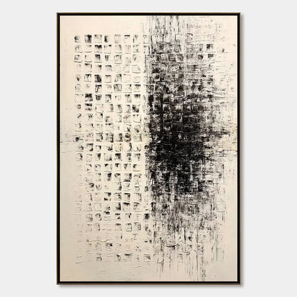 STATIC: Large Textured Black and White Minimalist Abstract Painting | hanging in living room, Minimalist wall art