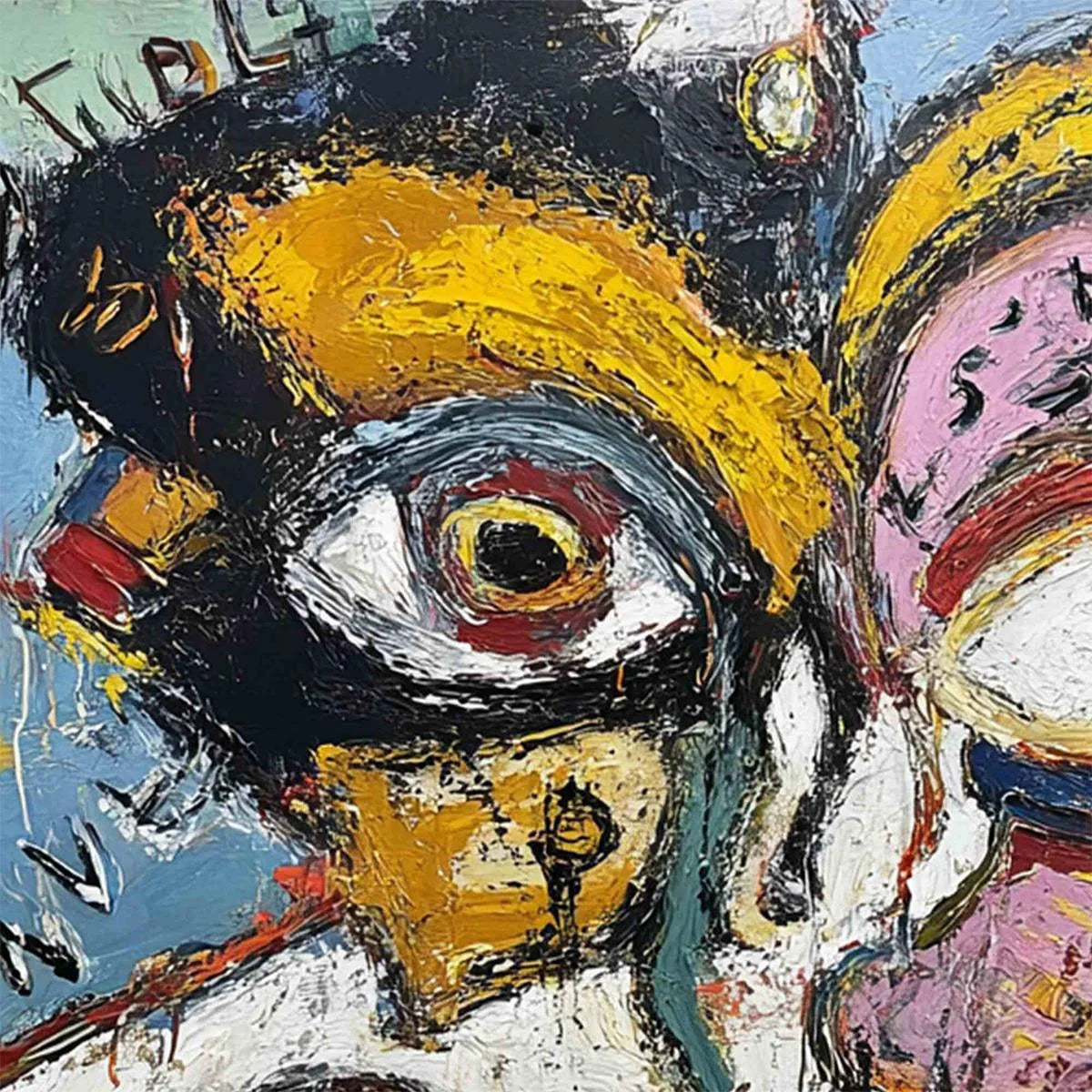 STATIC MIND: Bold Neo-Expressionist Abstract Portrait Painting | rectangular format, hand-painted canvas edge