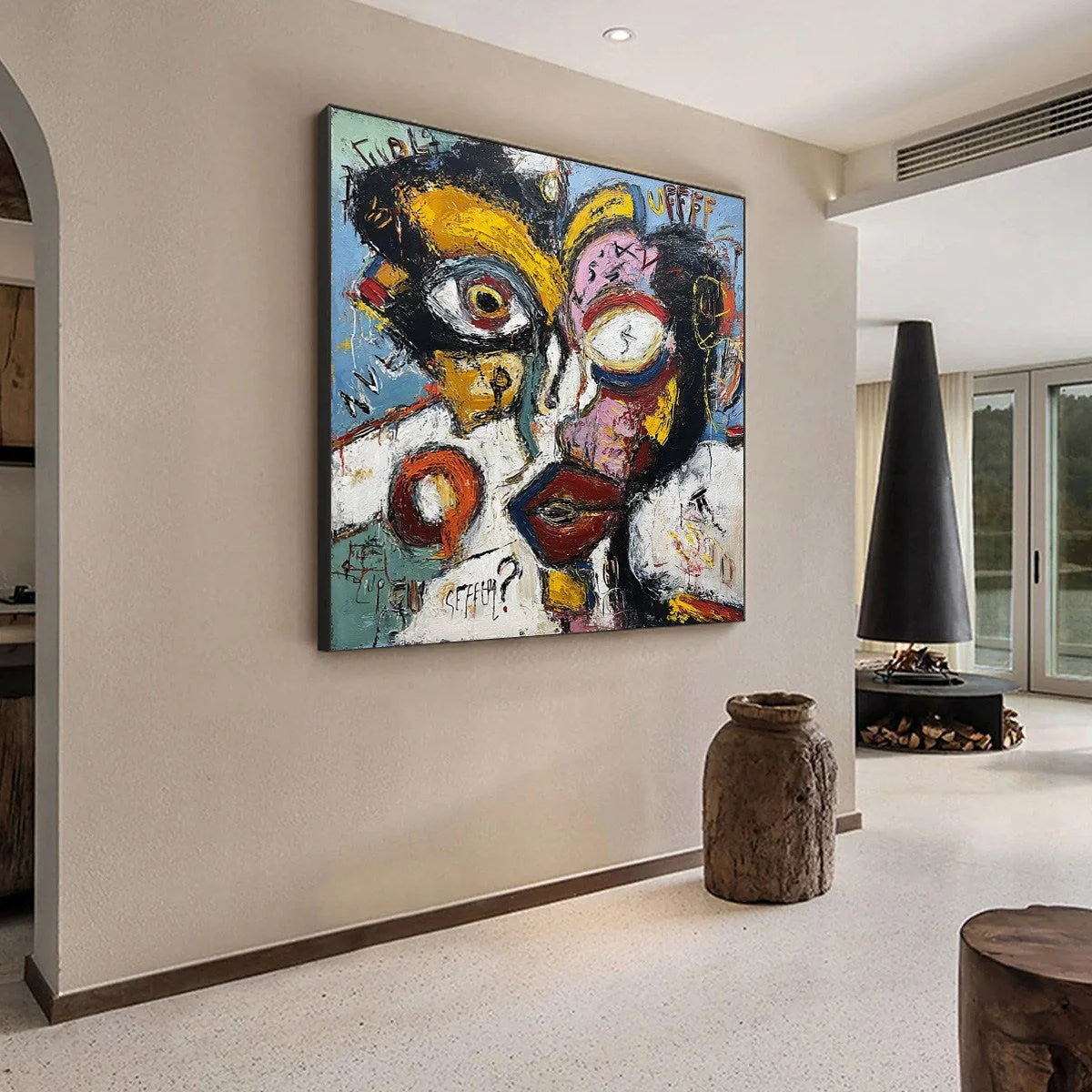 STATIC MIND: Bold Neo-Expressionist Abstract Portrait Painting | Abstract mood, soft natural light studio shot